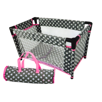 Łóżeczko w Gwiazdki dla Lalek Alice Szaro Różowe