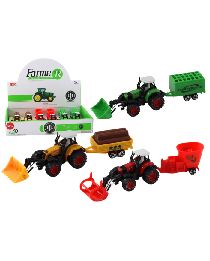 Traktor Z Przyczepą Koparka Spychacz Maszyna Żółty Zielony Czerwony