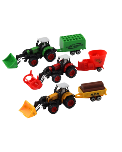 Traktor Z Przyczepą Koparka Spychacz Maszyna Żółty Zielony Czerwony