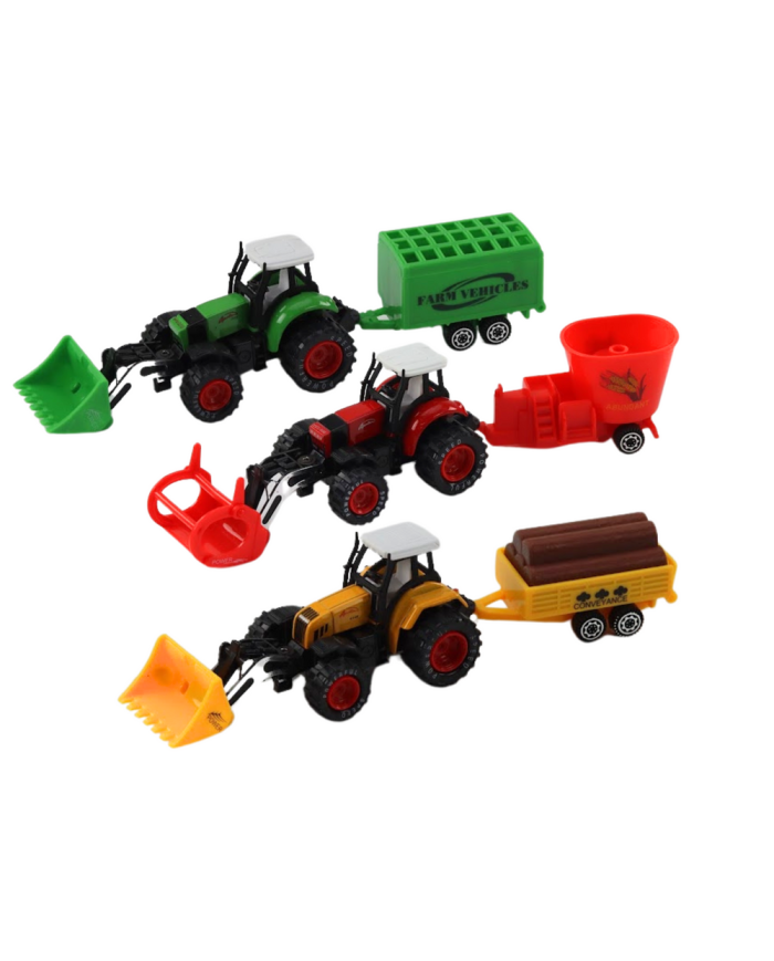 Traktor Z Przyczepą Koparka Spychacz Maszyna Żółty Zielony Czerwony