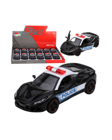 Autko Sportowe Policyjne Samochód Z Napędem Metalowy Pull-Back Czarny 1:43