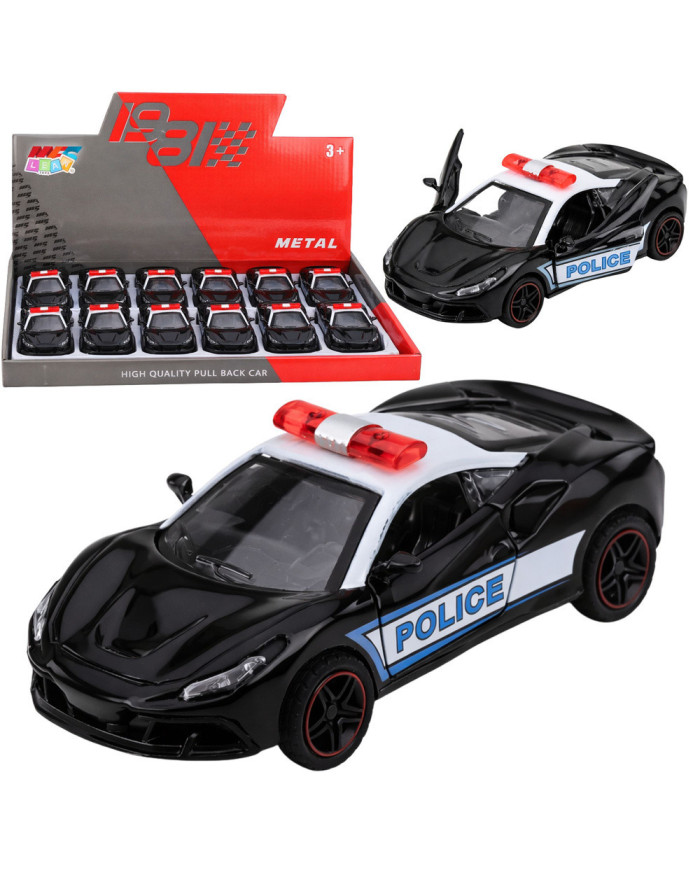 Autko Sportowe Policyjne Samochód Z Napędem Metalowy Pull-Back Czarny 1:43