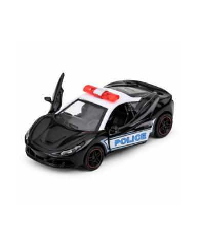 Autko Sportowe Policyjne Samochód Z Napędem Metalowy Pull-Back Czarny 1:43