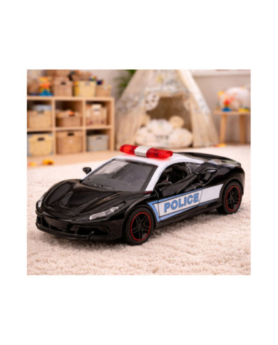 Autko Sportowe Policyjne Samochód Z Napędem Metalowy Pull-Back Czarny 1:43