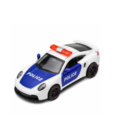 Autko Sportowe Policyjne Samochód Z Napędem Metalowy Pull-Back Biały 1:43