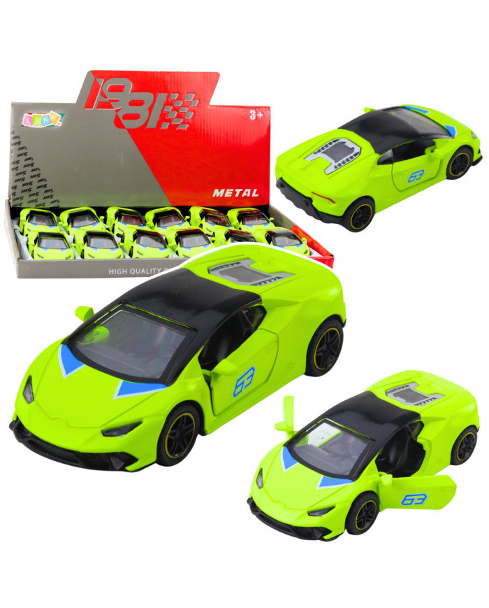 Samochód Sportowy Napęd Pull Back Metalowy Neonowy Zielony 1:43