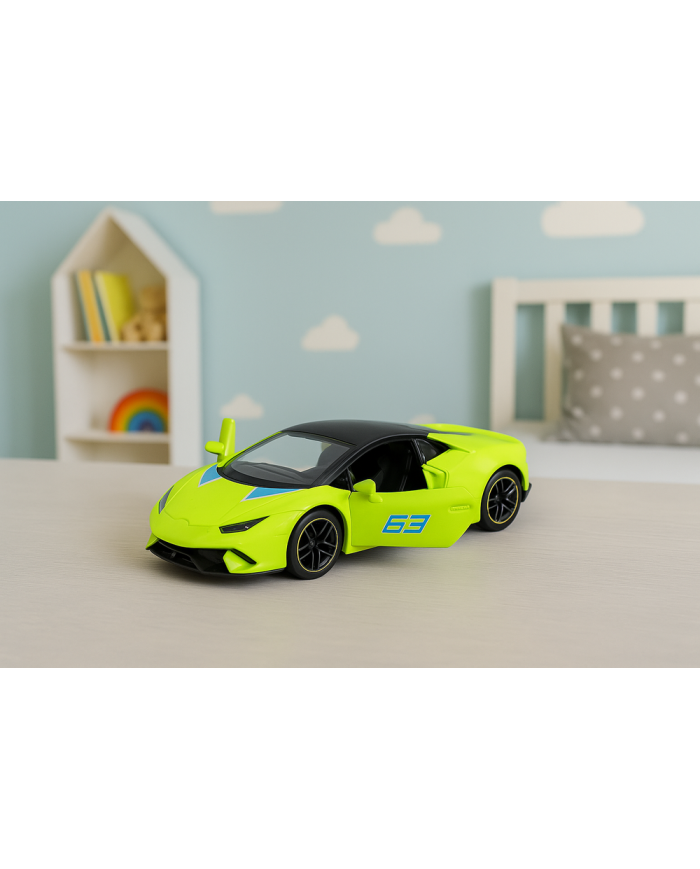Samochód Sportowy Napęd Pull Back Metalowy Neonowy Zielony 1:43