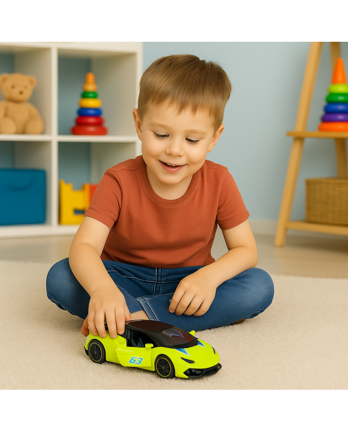 Samochód Sportowy Napęd Pull Back Metalowy Neonowy Zielony 1:43