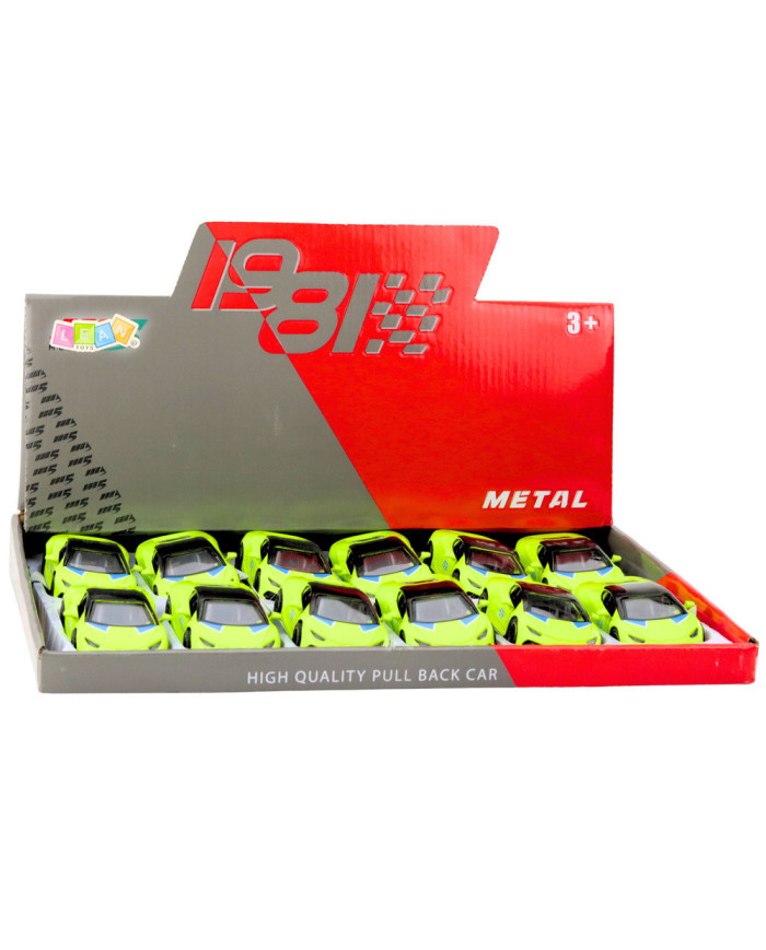 Samochód Sportowy Napęd Pull Back Metalowy Neonowy Zielony 1:43