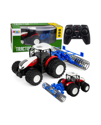 Traktor Z Wałem Rolniczym Zdalnie Sterowany RC Światła Czerwony 1:24