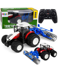 Traktor Z Wałem Rolniczym Zdalnie Sterowany RC Światła Czerwony 1:24