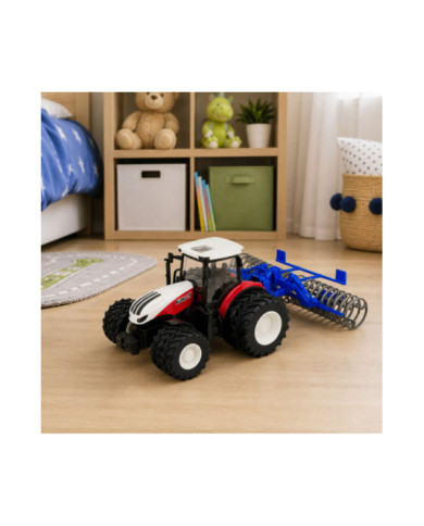 Traktor Z Wałem Rolniczym Zdalnie Sterowany RC Światła Czerwony 1:24