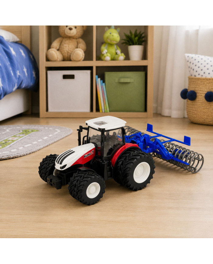 Traktor Z Wałem Rolniczym Zdalnie Sterowany RC Światła Czerwony 1:24