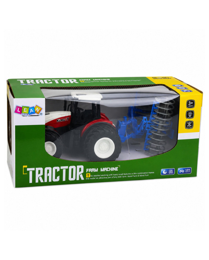 Traktor Z Wałem Rolniczym Zdalnie Sterowany RC Światła Czerwony 1:24