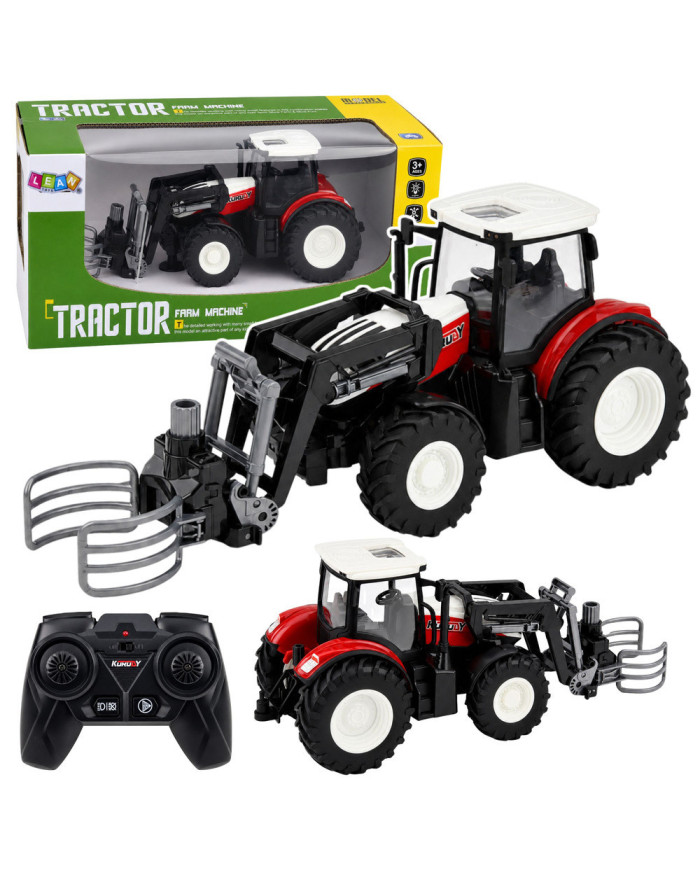 Traktor Rolniczy z Chwytakiem Do Bel Zdalnie Sterowany RC Czerwony 1:24