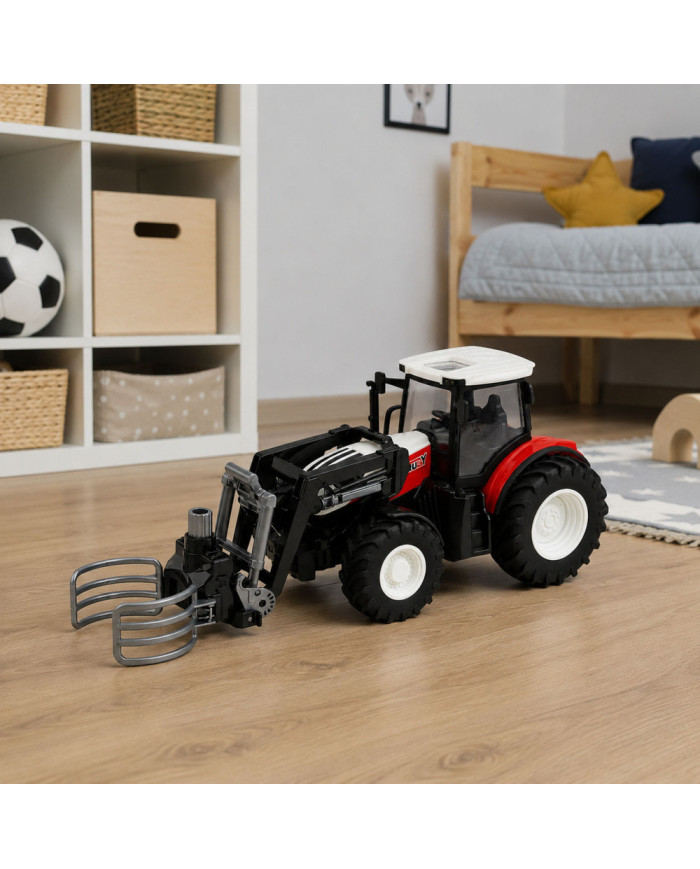 Traktor Rolniczy z Chwytakiem Do Bel Zdalnie Sterowany RC Czerwony 1:24