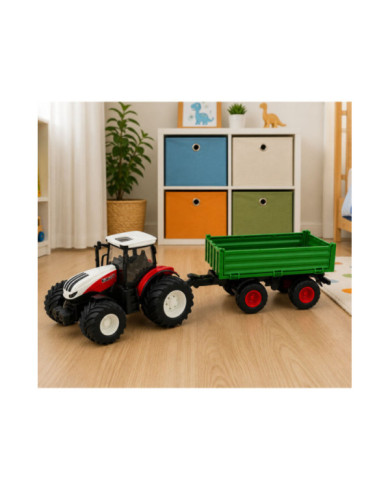 Traktor Rolniczy Z Przyczepą Wywrotką Zdalnie Sterowany Światła Dźwięk 1:24