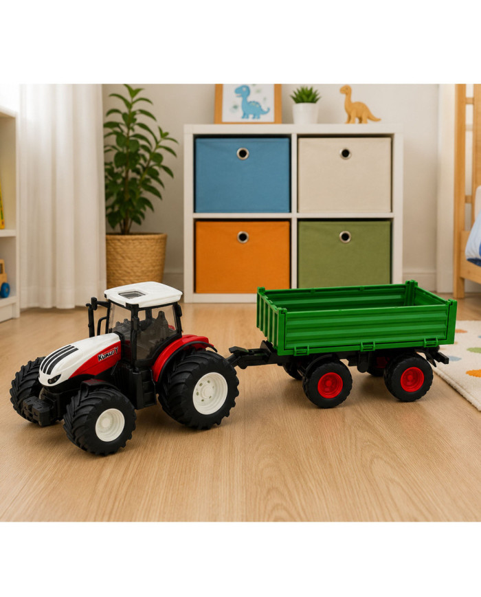 Traktor Rolniczy Z Przyczepą Wywrotką Zdalnie Sterowany Światła Dźwięk 1:24