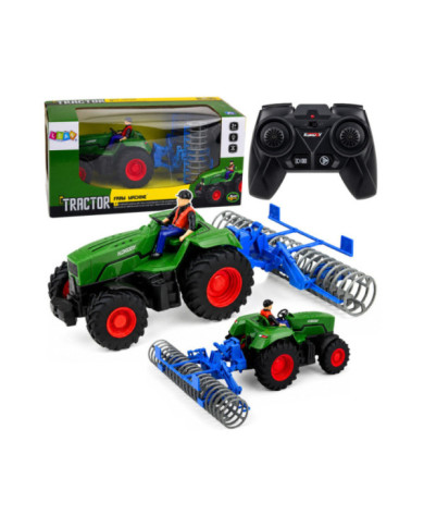 Traktor z Wałem Rolniczym i Rolnikiem Zdalnie Sterowany RC Zielony 1:24