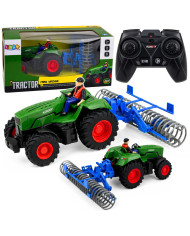 Traktor z Wałem Rolniczym i Rolnikiem Zdalnie Sterowany RC Zielony 1:24