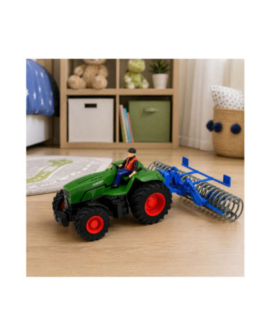 Traktor z Wałem Rolniczym i Rolnikiem Zdalnie Sterowany RC Zielony 1:24