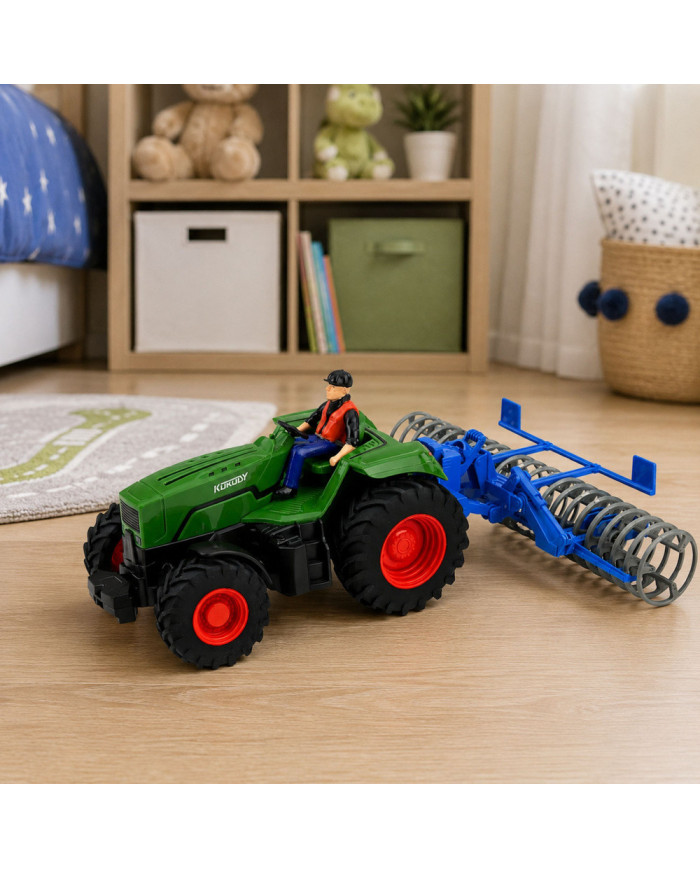 Traktor z Wałem Rolniczym i Rolnikiem Zdalnie Sterowany RC Zielony 1:24