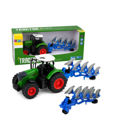 Traktor Rolniczy Farmerski Z Pługiem Wieloskibowym Gumowe Koła Zielony 1:24