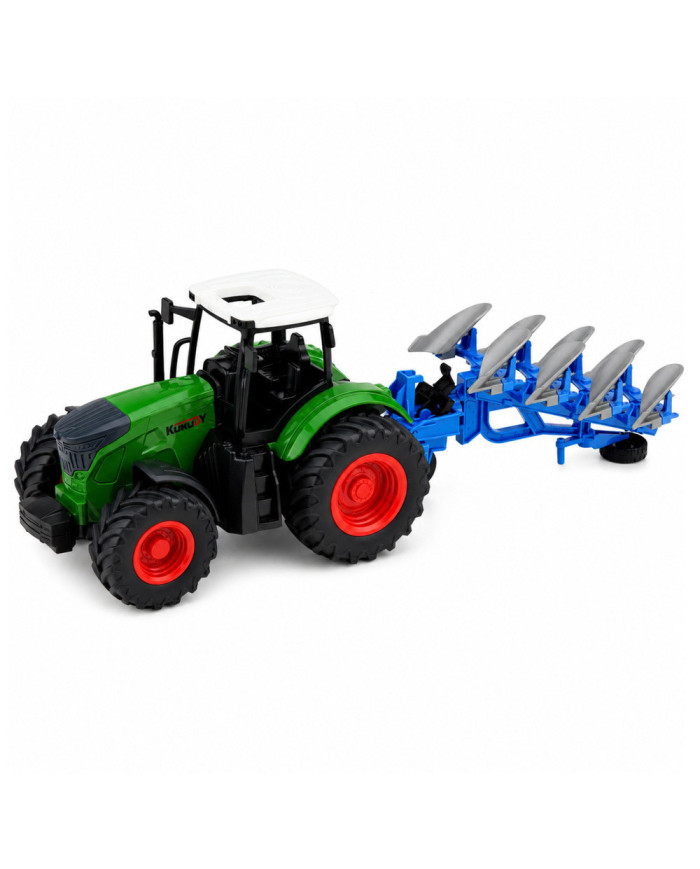 Traktor Rolniczy Farmerski Z Pługiem Wieloskibowym Gumowe Koła Zielony 1:24