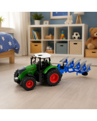 Traktor Rolniczy Farmerski Z Pługiem Wieloskibowym Gumowe Koła Zielony 1:24