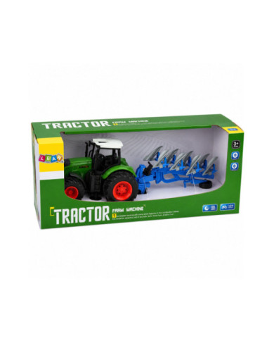 Traktor Rolniczy Farmerski Z Pługiem Wieloskibowym Gumowe Koła Zielony 1:24