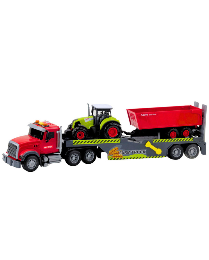 Zestaw Ciężarówka Traktor Z Przyczepą Światła Dźwięki Czerwona