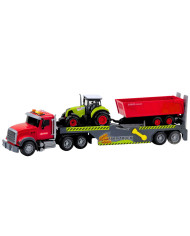 Zestaw Ciężarówka Traktor Z Przyczepą Światła Dźwięki Czerwona