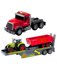 Zestaw Ciężarówka Traktor Z Przyczepą Światła Dźwięki Czerwona