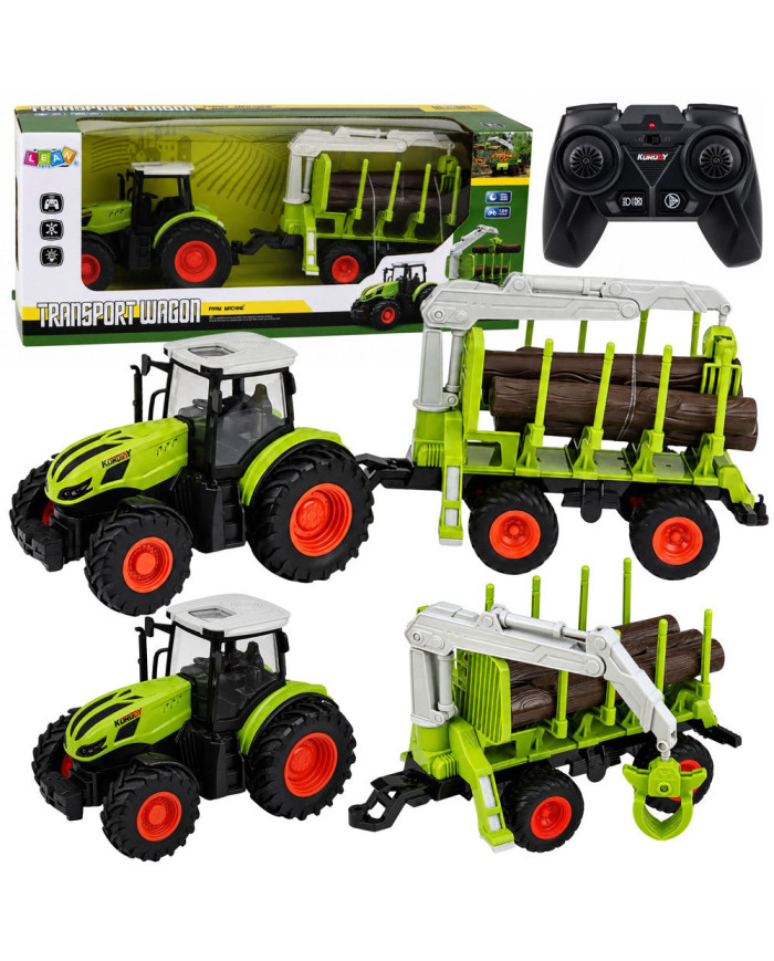 Traktor Zdalnie Sterowany RC z Przyczepą Leśną i Chwytakiem Do Drewna 1:24