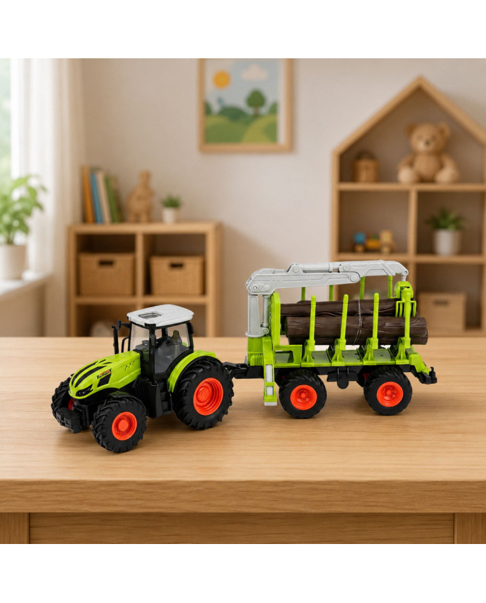 Traktor Zdalnie Sterowany RC z Przyczepą Leśną i Chwytakiem Do Drewna 1:24