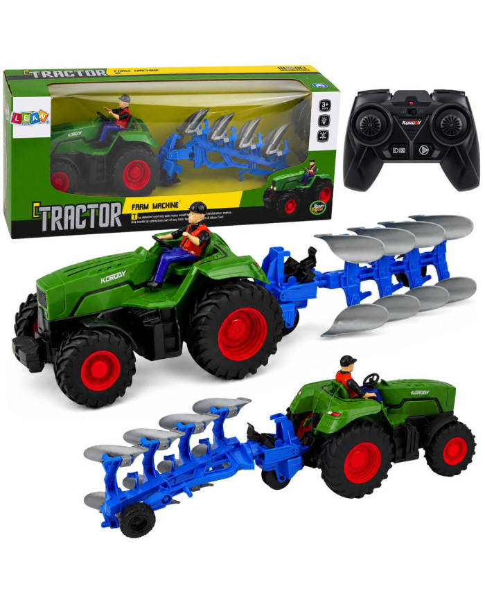 Traktor z Pługiem i Rolnikiem Zdalnie Sterowany RC Światła Zielony 1:24