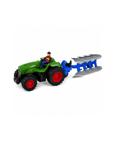 Traktor z Pługiem i Rolnikiem Zdalnie Sterowany RC Światła Zielony 1:24
