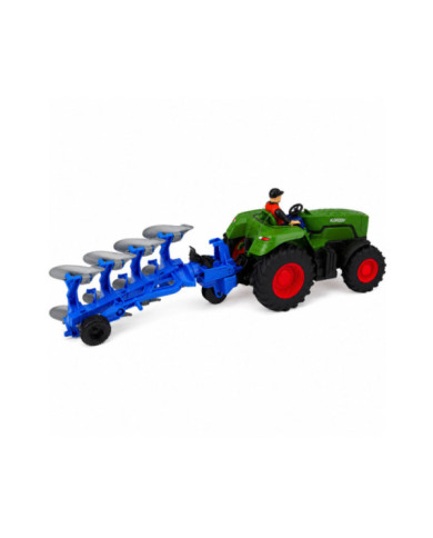 Traktor z Pługiem i Rolnikiem Zdalnie Sterowany RC Światła Zielony 1:24