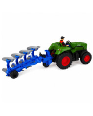 Traktor z Pługiem i Rolnikiem Zdalnie Sterowany RC Światła Zielony 1:24