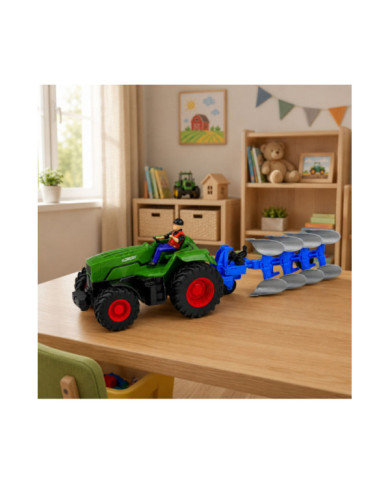 Traktor z Pługiem i Rolnikiem Zdalnie Sterowany RC Światła Zielony 1:24
