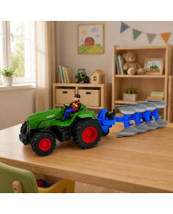 Traktor z Pługiem i Rolnikiem Zdalnie Sterowany RC Światła Zielony 1:24
