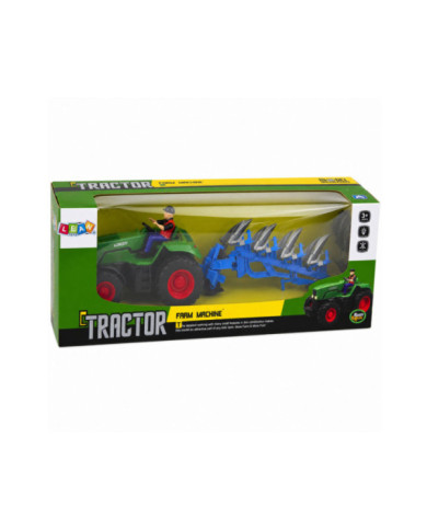 Traktor z Pługiem i Rolnikiem Zdalnie Sterowany RC Światła Zielony 1:24