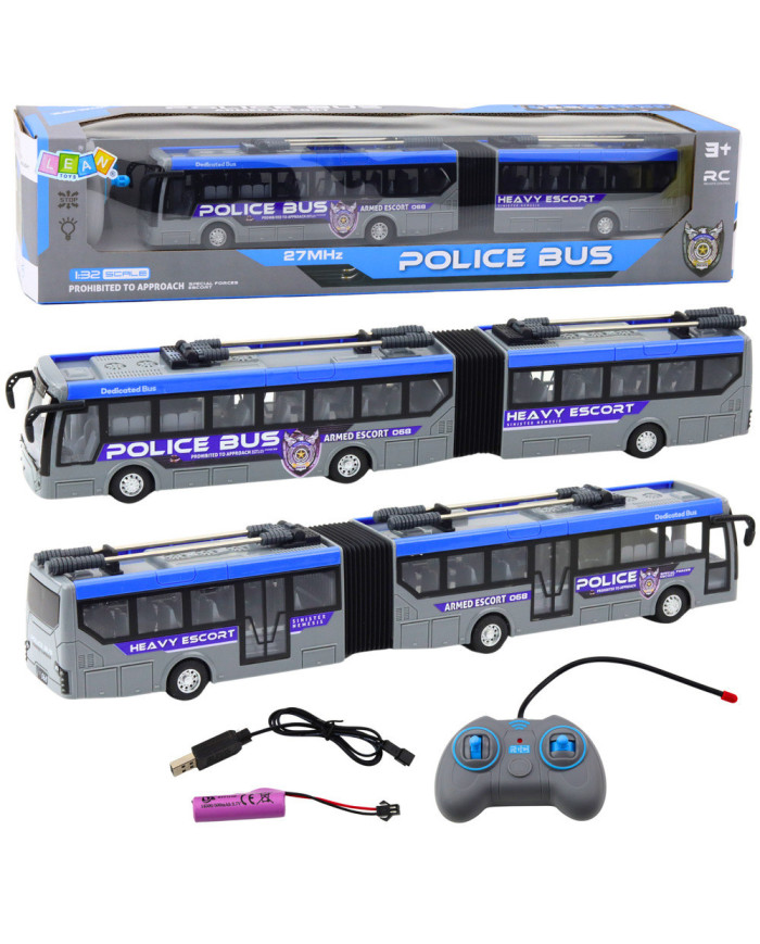 Autobus Policyjny Przegubowy Zdalnie Sterowany RC Światła Szary 1:32