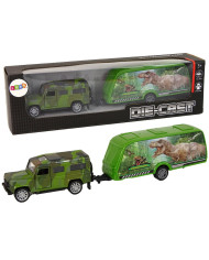 Zestaw Pojazdów Jeep z Naciągiem Przyczepa z Dinozaurami