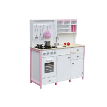 Drewniana Kuchnia Dla Dzieci Różowo Biała Paula Otwierane Elementy