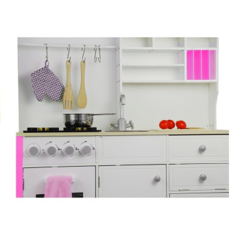Drewniana Kuchnia Dla Dzieci Różowo Biała Paula Otwierane Elementy