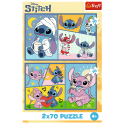 Puzzle 2x70 Ze Stitchem nie ma nudy - Disney Lilo and Stitch Trefl 34444