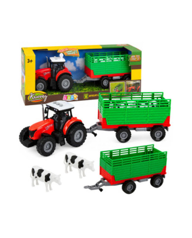 Traktor z Przyczepą Do Transportu Zwierząt Figurki Krów Światła Dźwięki 4 el.