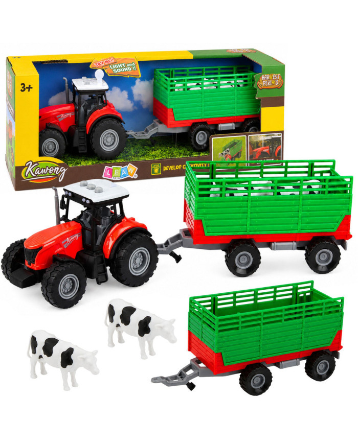 Traktor z Przyczepą Do Transportu Zwierząt Figurki Krów Światła Dźwięki 4 el.