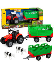 Traktor z Przyczepą Do Transportu Zwierząt Figurki Krów Światła Dźwięki 4 el.